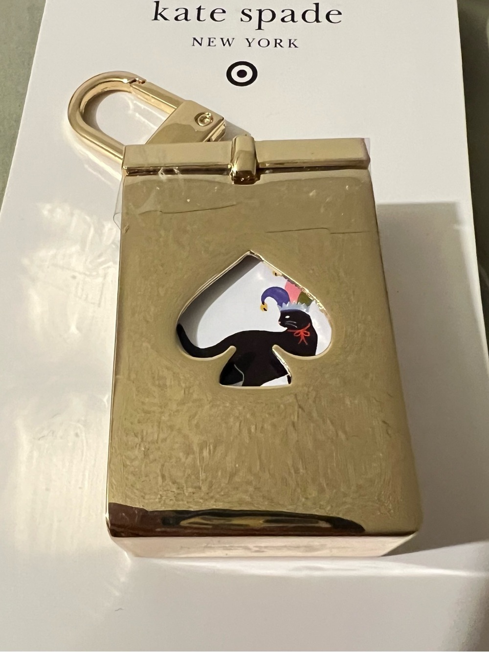 Kate Spade Gold Deck of Cards Bag Charm Keychain with Spade Cutout